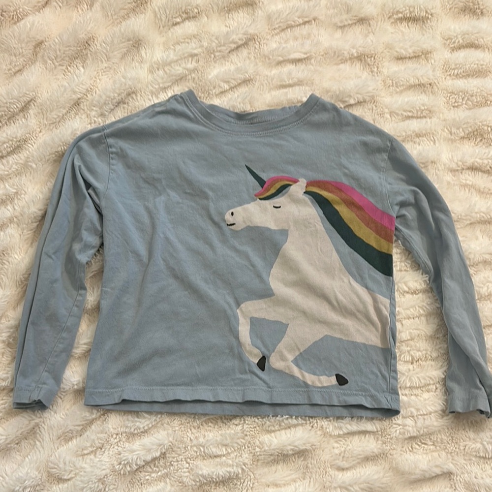 Hanna Andersson Kids Blue Unicorn Long Sleeve Shirt